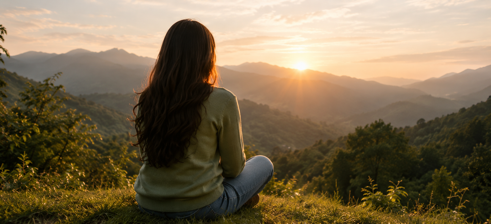 Woman looking at sunset view